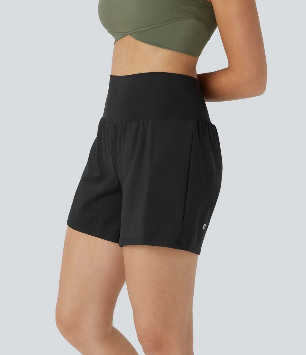 Halara SoftlyZero Airy Black High Waist 2-in-1 Flowy Shorts L Long NWT